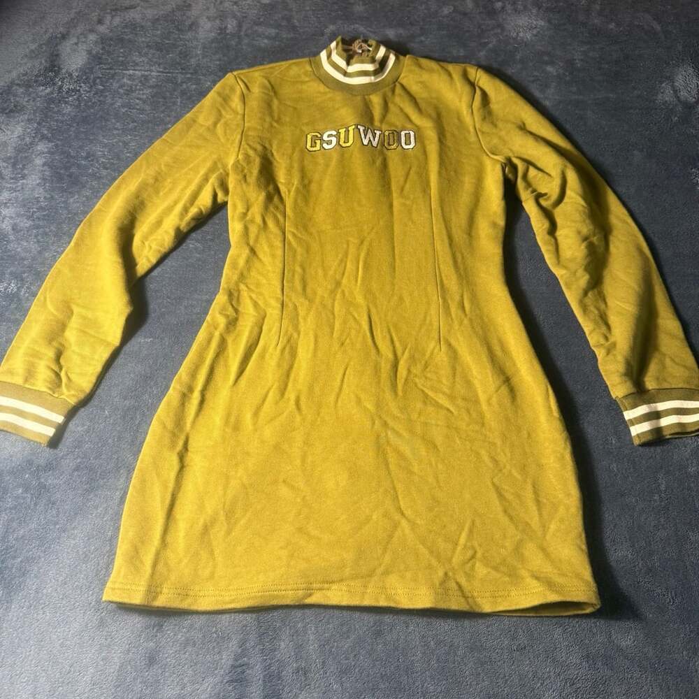 SO REAL Olive Green Long Sleeve Mock Neck Varsity Dress  Size L